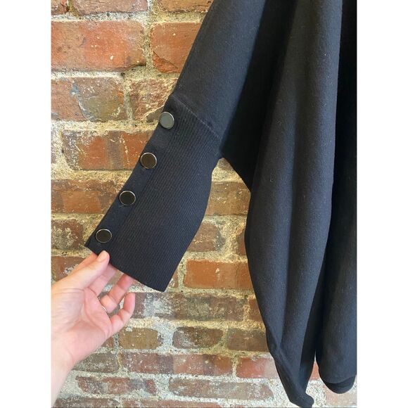 ANNE KLEIN • NWT • Black Oversized Batwing Turtleneck Sweater Fitted Multi Butto - Picture 2 of 12